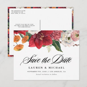 Carte Postale Faire-part Amaryllis et fleurs d'automne QR Code Enregistrer 