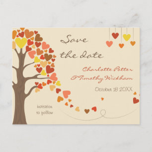 Carte Postale Faire-part Amour Arbre Coeurs Mariage Enregistrer la date