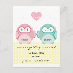 Carte Postale Faire-part AMOUR DE HIBOU : : fille molle + garçon