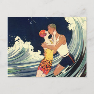 Carte Postale Faire-part Amoureux de l'Art Déco vintage Embrasser Mariage E