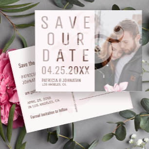 Carte Postale Faire-part Ampersand moderne blush date de sauvegarde photo m