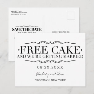 Carte Postale Faire-part Amusant mariage au gâteau gratuit Sauvez les dates