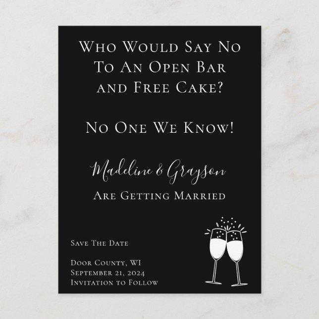 Carte Postale Faire-part Amusant Open Bar Gratuit Mariage De Gâteau Enregis (Devant)