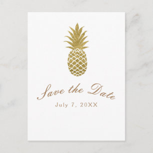 Carte Postale Faire-part Ananas Or Blanc moderne Tropical Enregistrer la da
