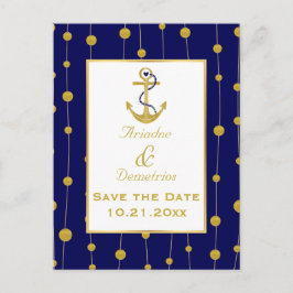 Carte Postale Faire-part Ancrage en feuille d'or mariage nautique Enregistr