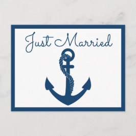 Carte Postale Faire-part Ancre bleue de la marine juste mariée