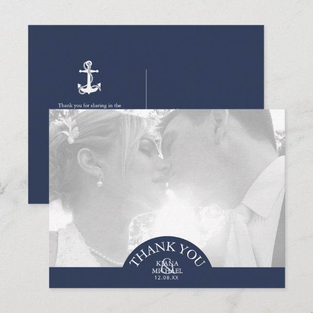 Carte Postale Faire-part Ancre Blue Wave Mariage Remerciements ID836 (Devant / Derrière)