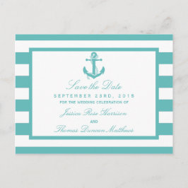 Carte Postale Faire-part Ancre De Bande Turquoise Nautique Enregistrer La D