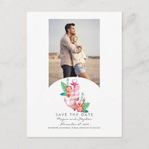 Carte Postale Faire-part Ancre de plage nautique Photo Enregistrer la date