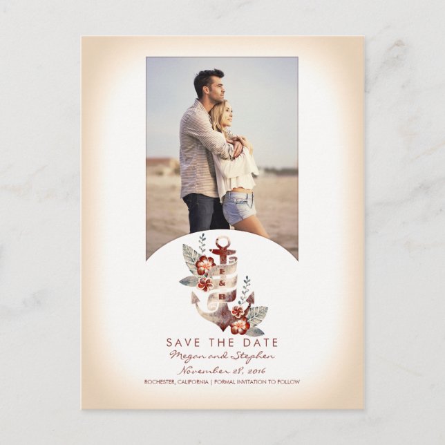 Carte Postale Faire-part Ancre de plage nautique Photo Enregistrer la date (Devant)