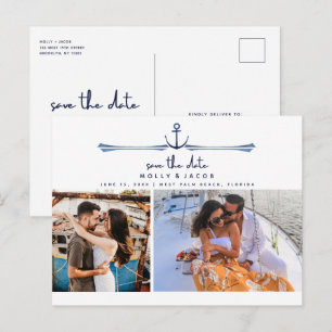 Carte Postale Faire-part Ancre nautique Deux mariages photo sauvent la date