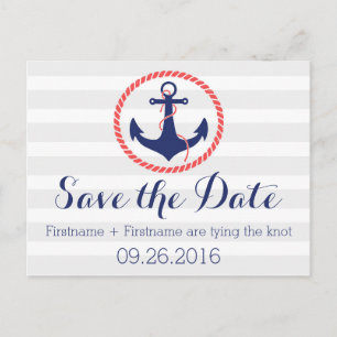 Carte Postale Faire-part Ancre nautique Enregistrer la date