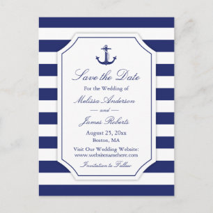 Carte Postale Faire-part Ancre nautique Marine Marche mariage Enregistrer l