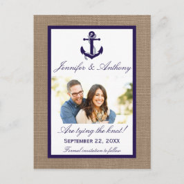 Carte Postale Faire-part Ancre Nautique Photo Mariage Enregistrer la date