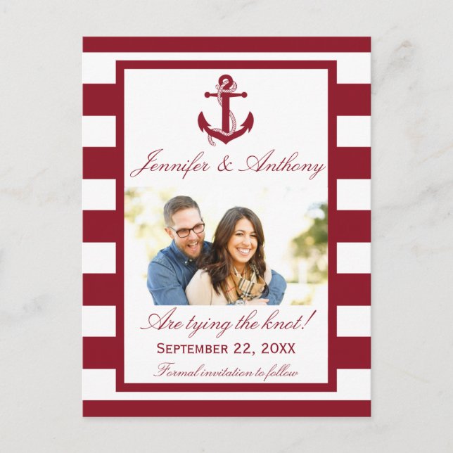 Carte Postale Faire-part Ancre Nautique Photo Mariage Enregistrer la date (Devant)