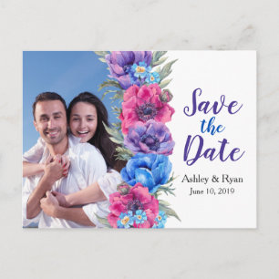 Carte Postale Faire-part Anémone Fleur Photo Mariage Épargnez la Date