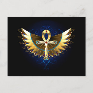 Carte Postale Faire-part Ankh or avec ailes