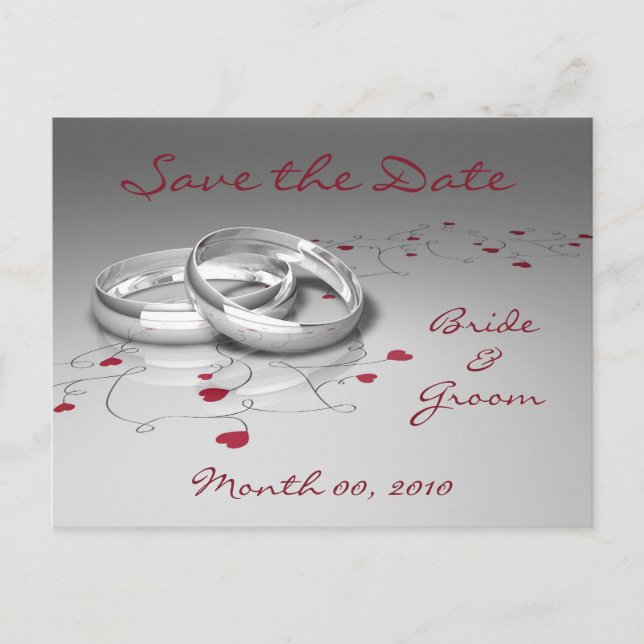 Carte Postale Faire-part Anneaux et coeurs mariages Enregistrer la date Car (Devant)