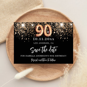 Carte Postale Faire-part anniversaire 90 ans noir paillettes or save the da