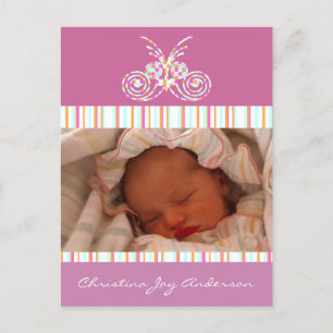 Carte Postale Faire-part Annonce de Bébé Fille - Papillons