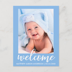 Carte Postale Faire-part Annonce de Bienvenue Nouveau Bébé Bleu