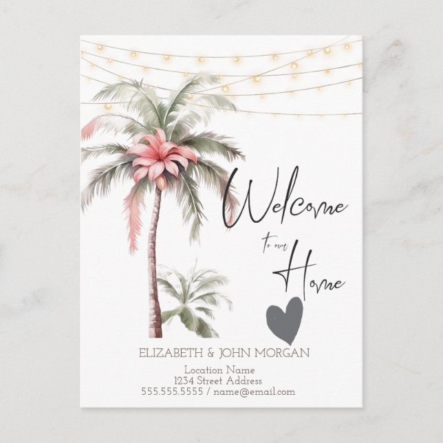 Carte Postale Faire-part Annonce de cœur de fleur tropicale de palmier (Devant)