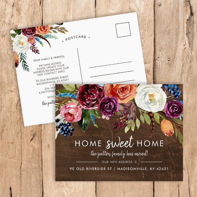 Carte Postale Faire-part Annonce de déménagement Automne Boho Blooms Nouvel (Créateur téléchargé)