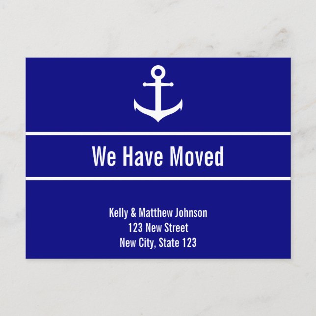 Carte Postale Faire-part Annonce de déménagement Bleu marine et Blanc avec  (Devant)