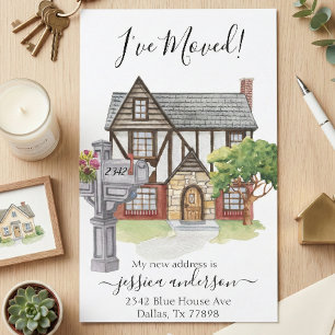 Carte Postale Faire-part Annonce de déménagement de maison aquarelle Je dém
