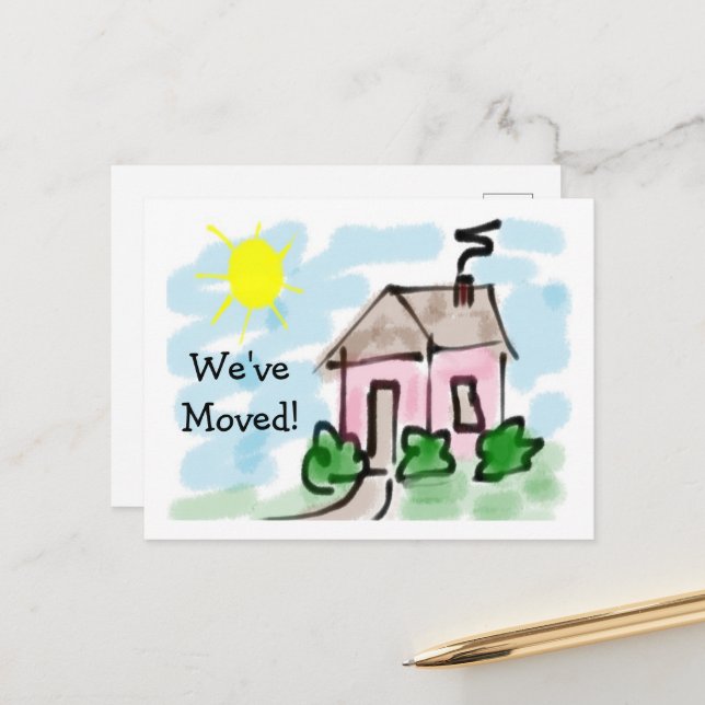 Carte Postale Faire-part Annonce de déménagement de petite maison rose mign (Devant/Arrière en situation)