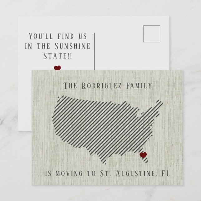 Carte Postale Faire-part Annonce de déménagement et lin vert US Heart (Devant / Derrière)