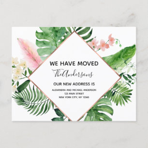 Carte Postale Faire-part Annonce de déménagement Floral Tropical Aquarelle
