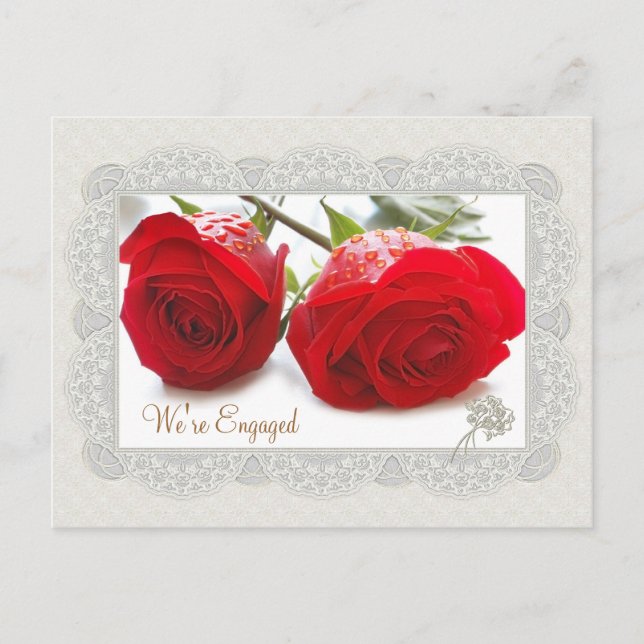 Carte Postale Faire-part Annonce de fiançailles aux roses rouges (Devant)