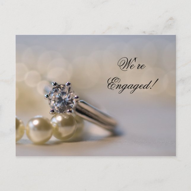 Carte Postale Faire-part Annonce de fiançailles avec bague de diamant et pe (Devant)