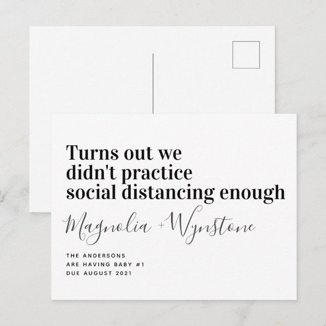 Carte Postale Faire-part Annonce de grossesse drôle de distanciation social (Devant / Derrière)