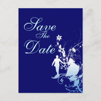 Carte Postale Faire-part Annonce de mariage bleu à retenir la date