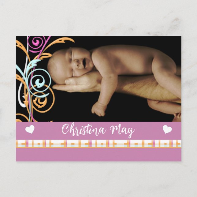 Carte Postale Faire-part Annonce de Naissance Bébé Fille - Papillons (Devant)