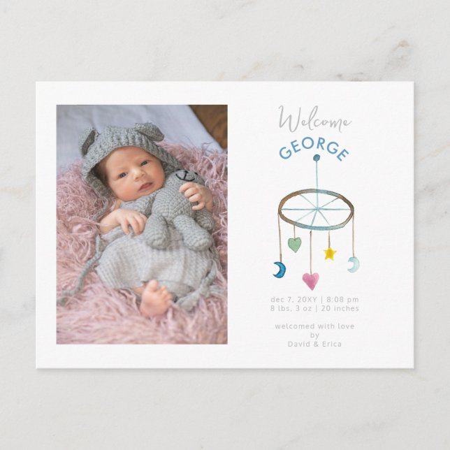 Carte Postale Faire-part Annonce de naissance bébé mobile photo adorable (Devant)