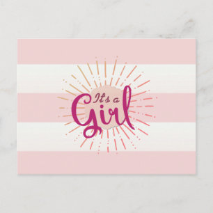 Carte Postale Faire-part Annonce de naissance bébé rayée Pink Cabana