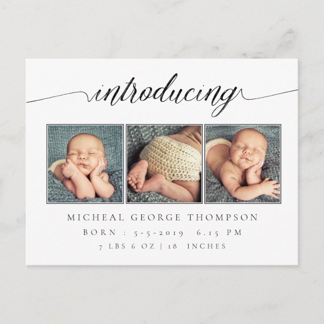 Carte Postale Faire-part Annonce de naissance de bébé 3 photos (Devant)