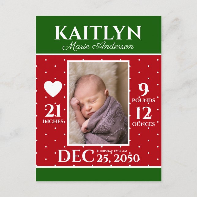 Carte Postale Faire-part Annonce de naissance de Noël moderne Statistiques  (Devant)