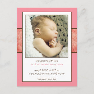 Carte Postale Faire-part Annonce de naissance échantillon Ambre