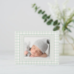 Carte Postale Faire-part Annonce de naissance genre neutre une photo Gingha
