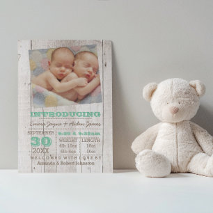 Carte Postale Faire-part Annonce de naissance photo des jumeaux Whitewash G