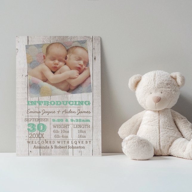 Carte Postale Faire-part Annonce de naissance photo des jumeaux Whitewash G (Créateur téléchargé)