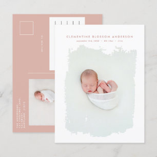 Carte Postale Faire-part Annonce de naissance photo élégante minimale natur