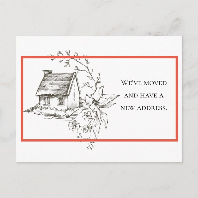 Carte Postale Faire-part Annonce de nouvelle adresse noir, blanc et rouge (Devant)