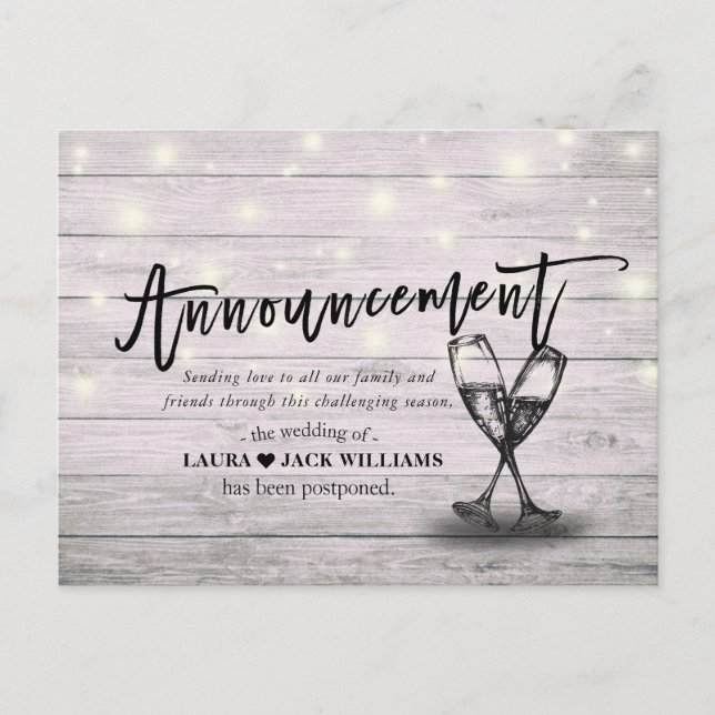Carte Postale Faire-part Annonce de report de mariage Changement de plans (Devant)