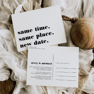 Carte Postale Faire-part Annonce de report de mariage moderne   Noir