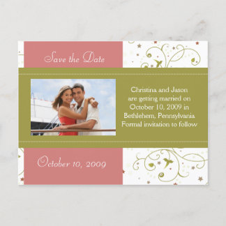 Carte Postale Faire-part Annonce de sauvegarde florale verte et rose